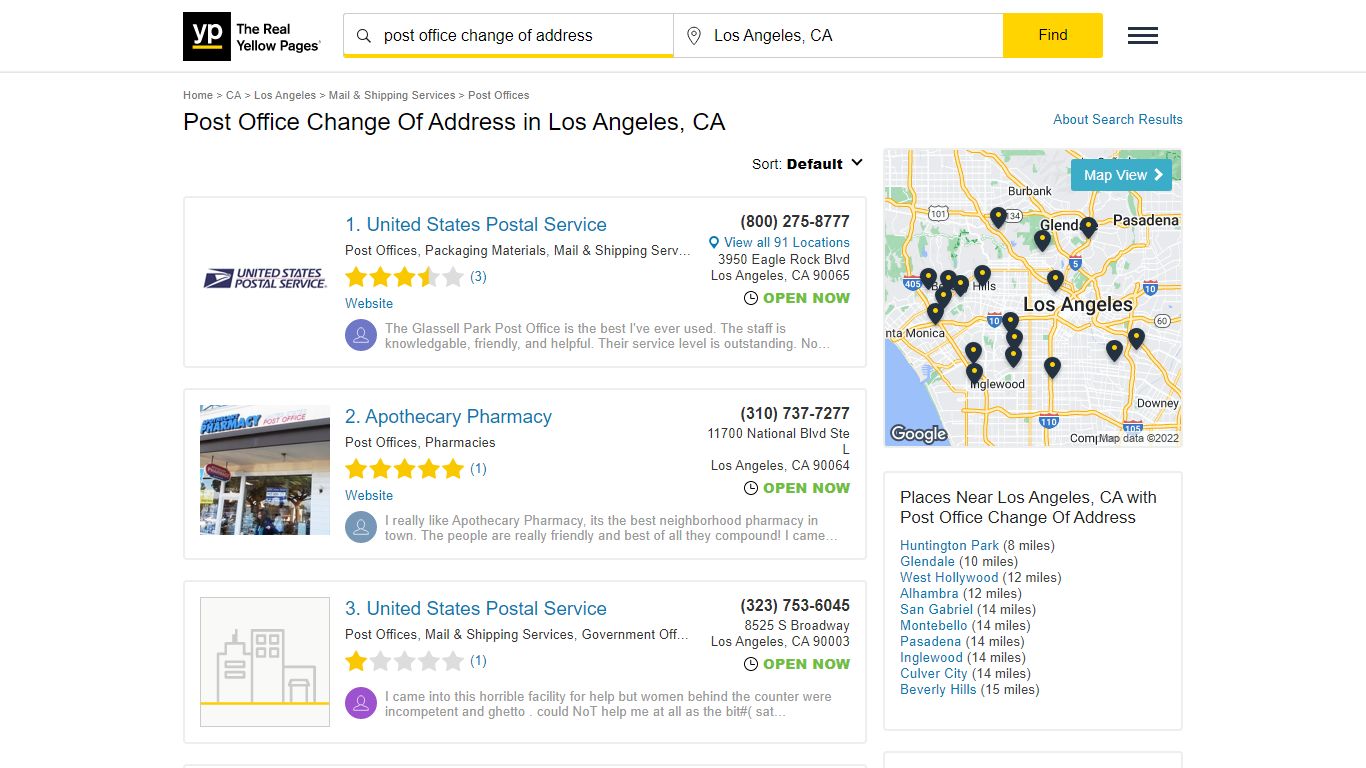 Post Office Change Of Address in Los Angeles, CA - Yellow Pages