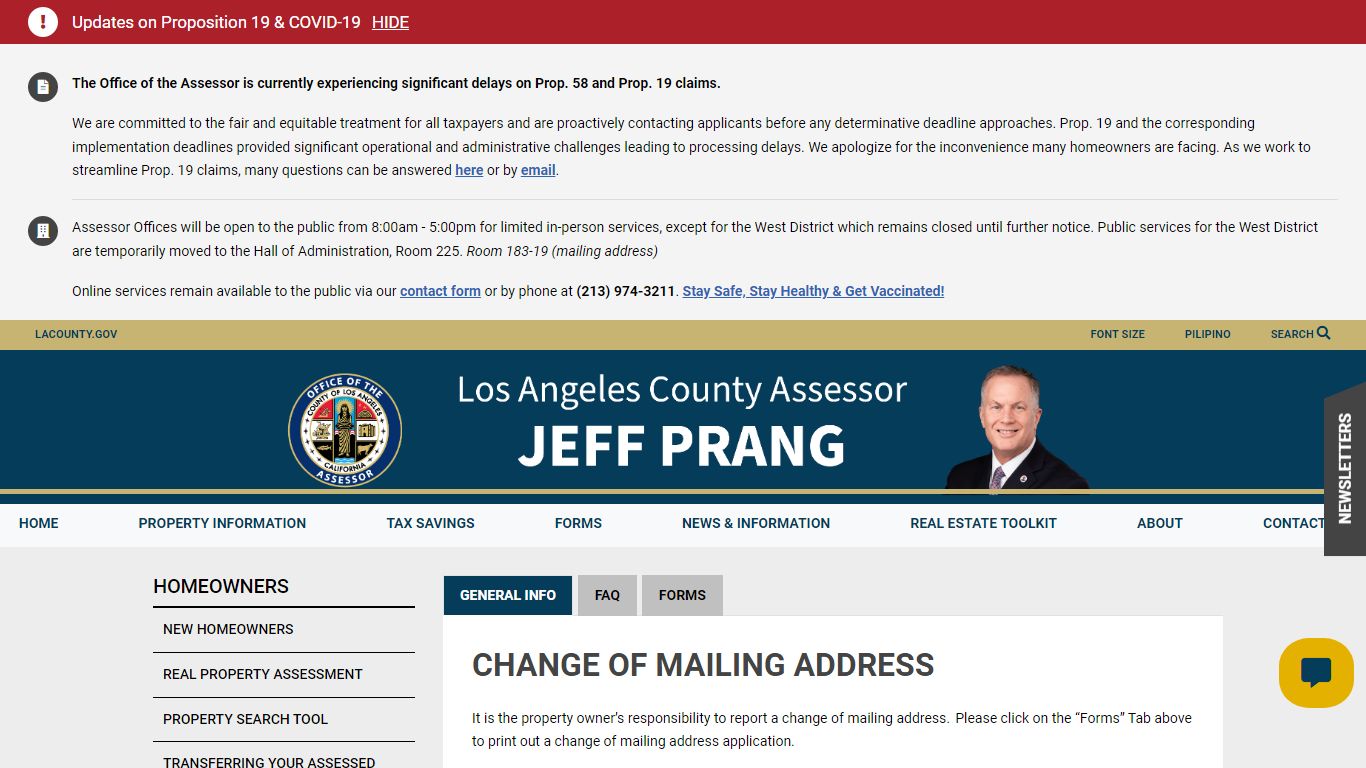 Assessor - Change Mailing Address - Los Angeles County, California